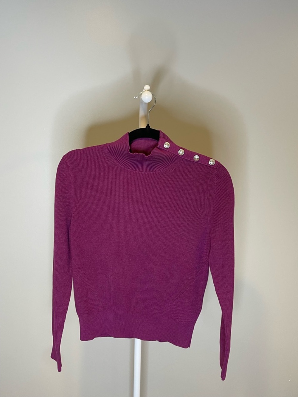 Boss Purple Button-Shoulder Ribbed Sweater XS